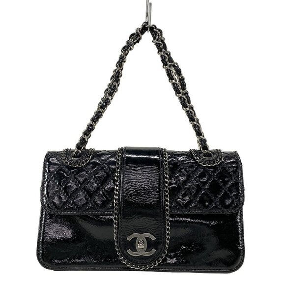 Auth CHANEL Luxury Line Black Patent Leather Handbag - Picture 1 of 16